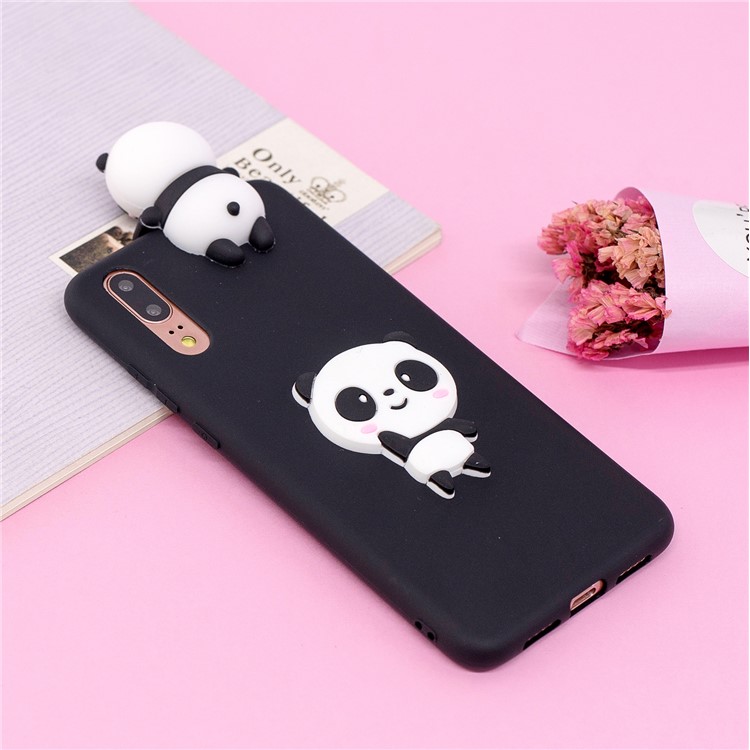3D Cute Doll Pattern Printing TPU Mobile Phone Cover for Huawei P20 - Shy Panda / Black-6