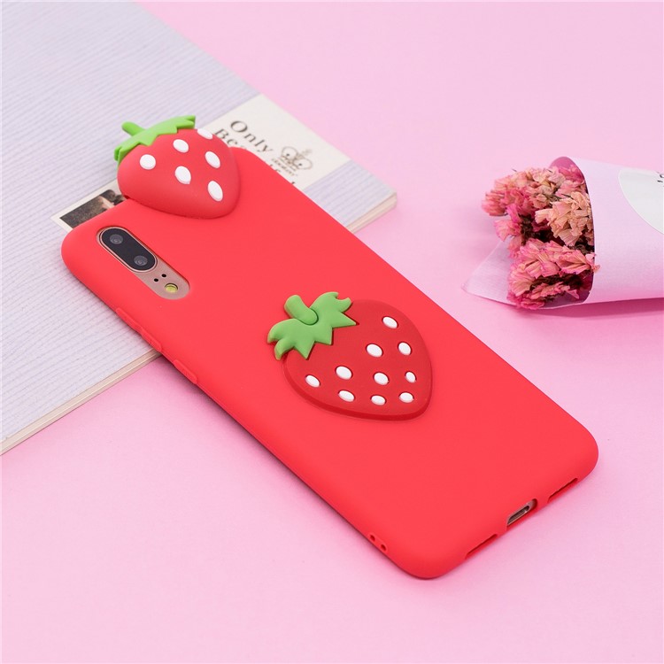 3D Mignon Poll Pattern Imprimée TPU Back Back Pour Huawei P20 - Fraise-5