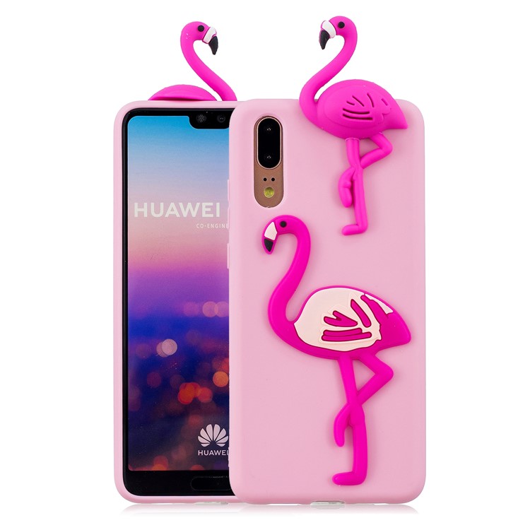 3D Cute Doll Pattern Printing TPU Back Cover for Huawei P20 - Flamingo-1