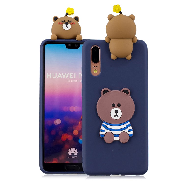 3D Cute Doll Pattern Printing TPU Mobile Cover Shell for Huawei P20 - Brown Bear-1