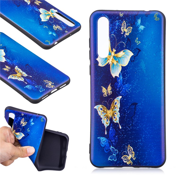 Embossment Patterned TPU Back Shell for Huawei P20 Pro - Blue and Gold Butterfly-1