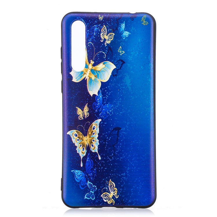 Embossment Patterned TPU Back Shell for Huawei P20 Pro - Blue and Gold Butterfly-2