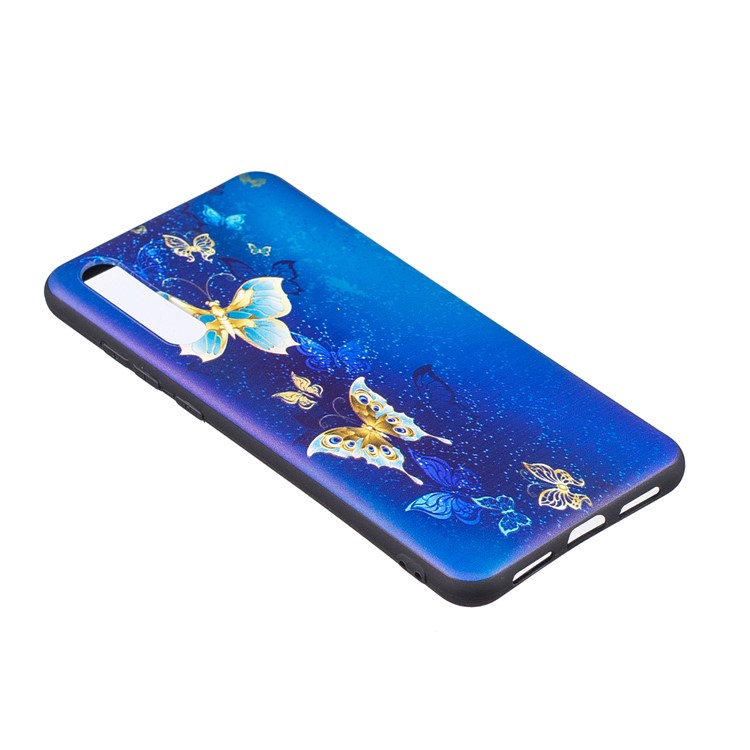 Embossment Patterned TPU Back Shell for Huawei P20 Pro - Blue and Gold Butterfly-3