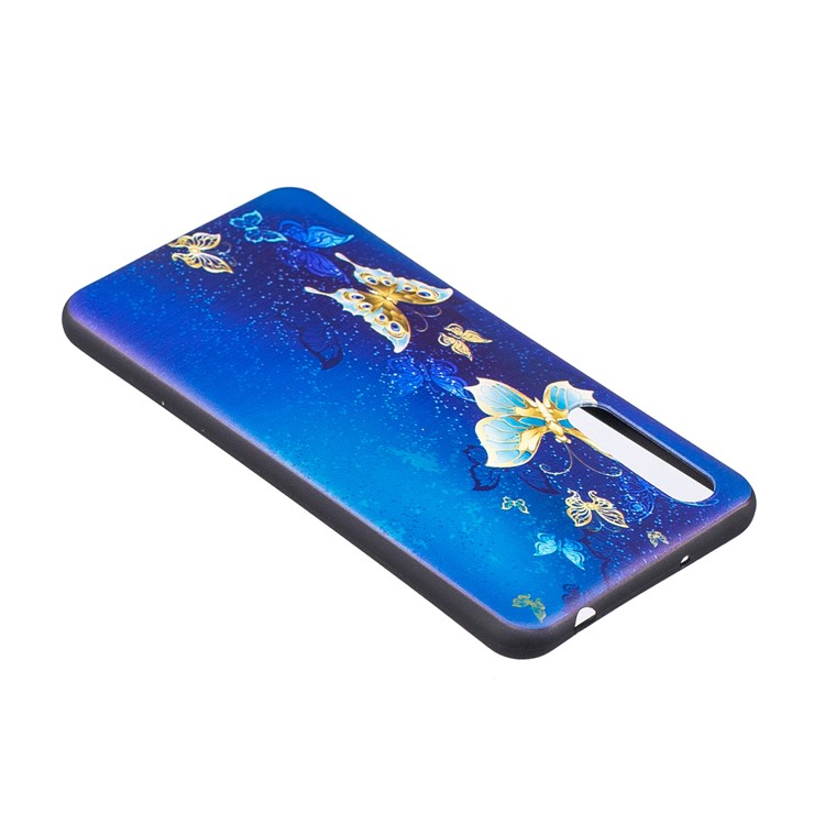 Embossment Patterned TPU Back Shell for Huawei P20 Pro - Blue and Gold Butterfly-4
