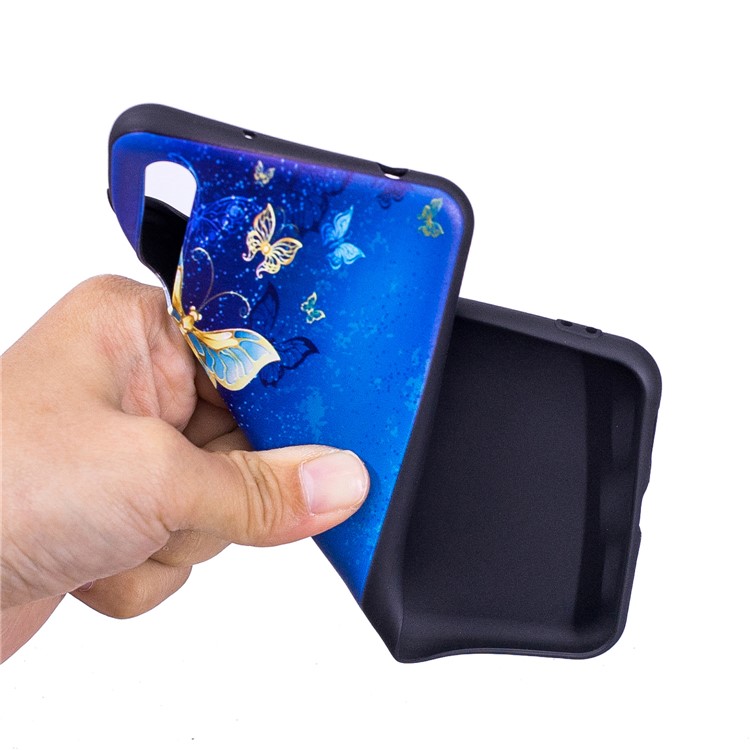 Embossment Patterned TPU Back Shell for Huawei P20 Pro - Blue and Gold Butterfly-5