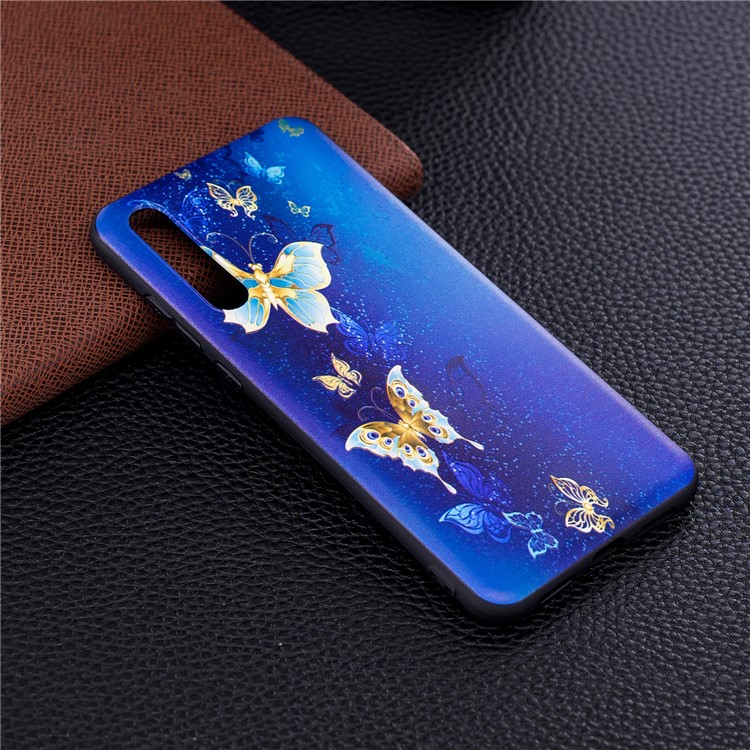 Embossment Patterned TPU Back Shell for Huawei P20 Pro - Blue and Gold Butterfly-6