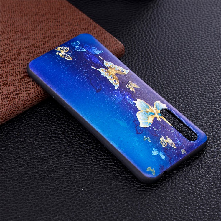 Embossment Patterned TPU Back Shell for Huawei P20 Pro - Blue and Gold Butterfly-7