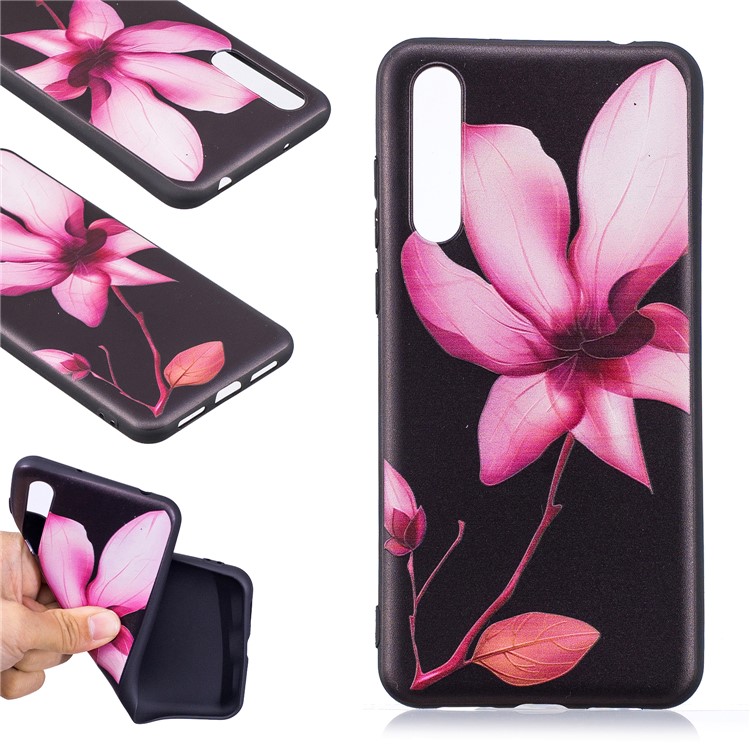 Embossment Modelado Caixa Móvel TPU Para Huawei P20 Pro - Flor Rosa-1