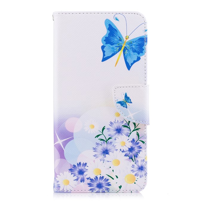 Pattern Printing Wallet Leather Stand Case for Huawei P20 Pro - Blue Butterfly and Daisy-2