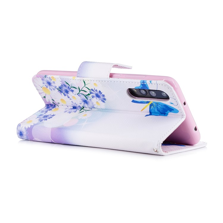Pattern Printing Wallet Leather Stand Case for Huawei P20 Pro - Blue Butterfly and Daisy-4