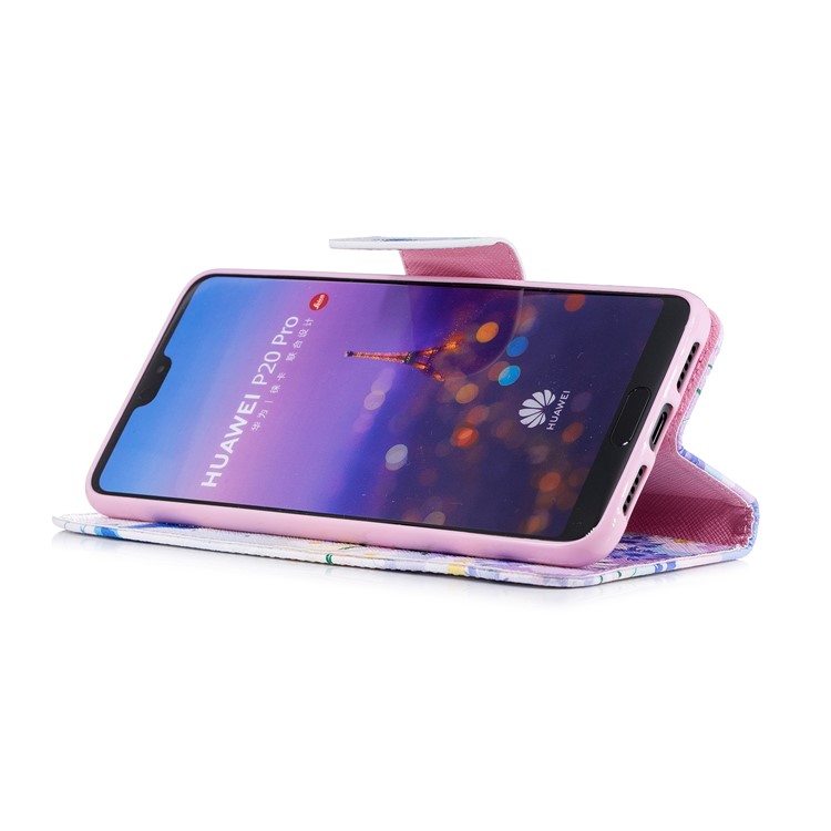 Pattern Printing Wallet Leather Stand Case for Huawei P20 Pro - Blue Butterfly and Daisy-5