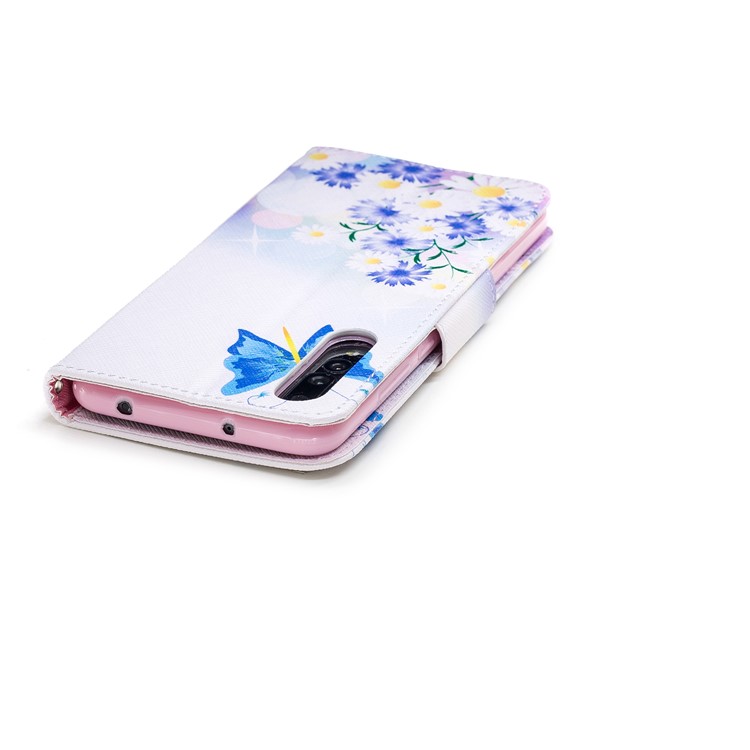 Pattern Printing Wallet Leather Stand Case for Huawei P20 Pro - Blue Butterfly and Daisy-7
