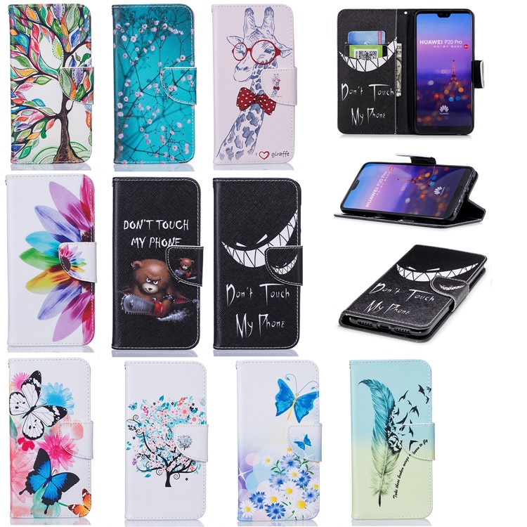 Pattern Printing Wallet Leather Stand Case for Huawei P20 Pro - Blue Butterfly and Daisy-9