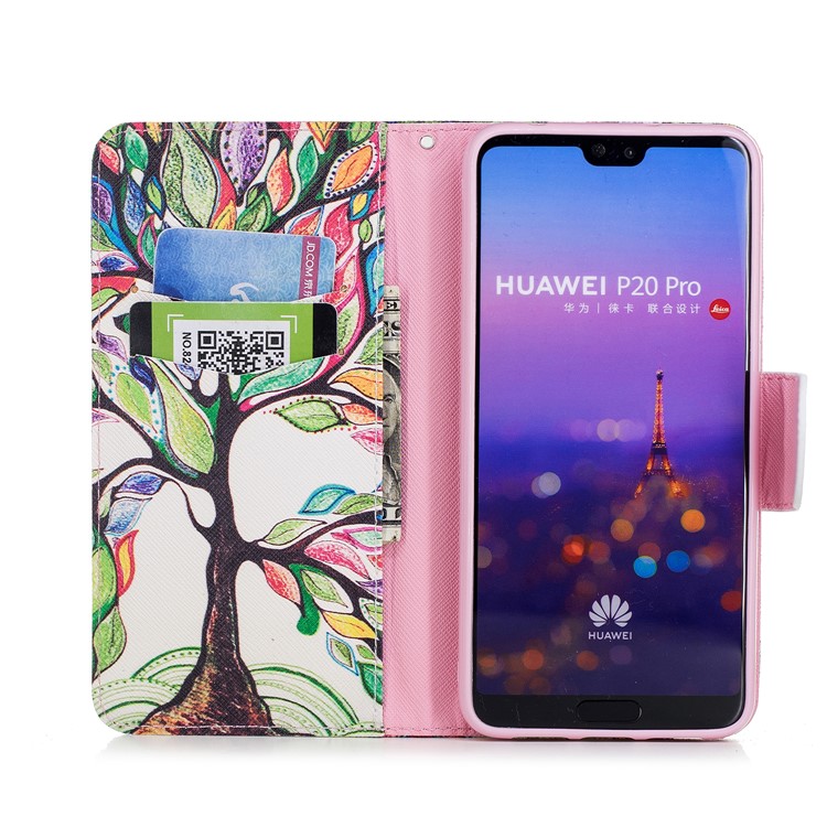 Pattern Printing Wallet Leather Shell with Stand for Huawei P20 Pro - Colorized Tree-8