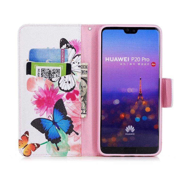Pattern Printing Wallet Stand Leather Phone Case for Huawei P20 Pro - Butterfly and Flower-8