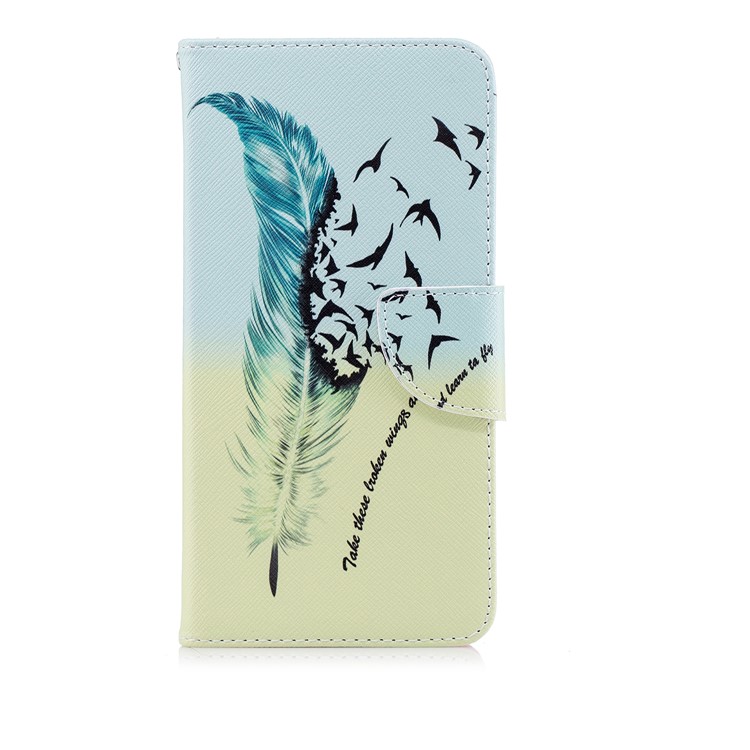 Pattern Printing Wallet Stand Leather Phone Cover for Huawei P20 Pro - Feather and Birds-2