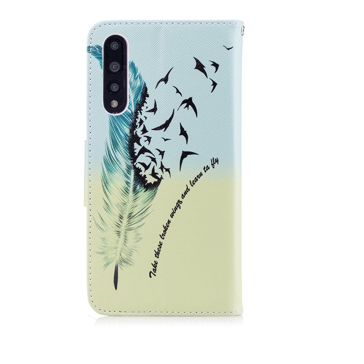 Pattern Printing Wallet Stand Leather Phone Cover for Huawei P20 Pro - Feather and Birds-3