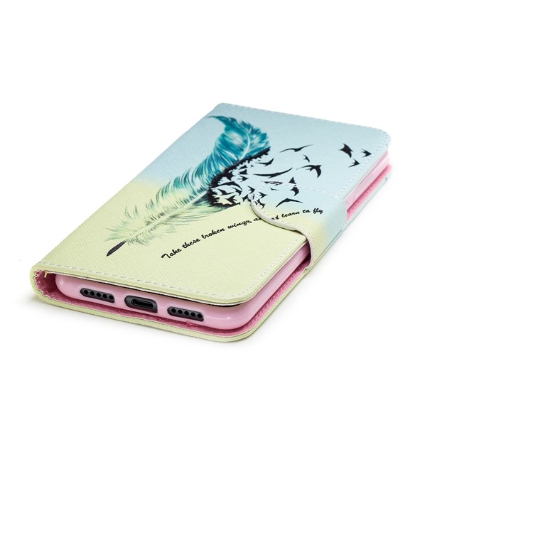 Pattern Printing Wallet Stand Leather Phone Cover for Huawei P20 Pro - Feather and Birds-6