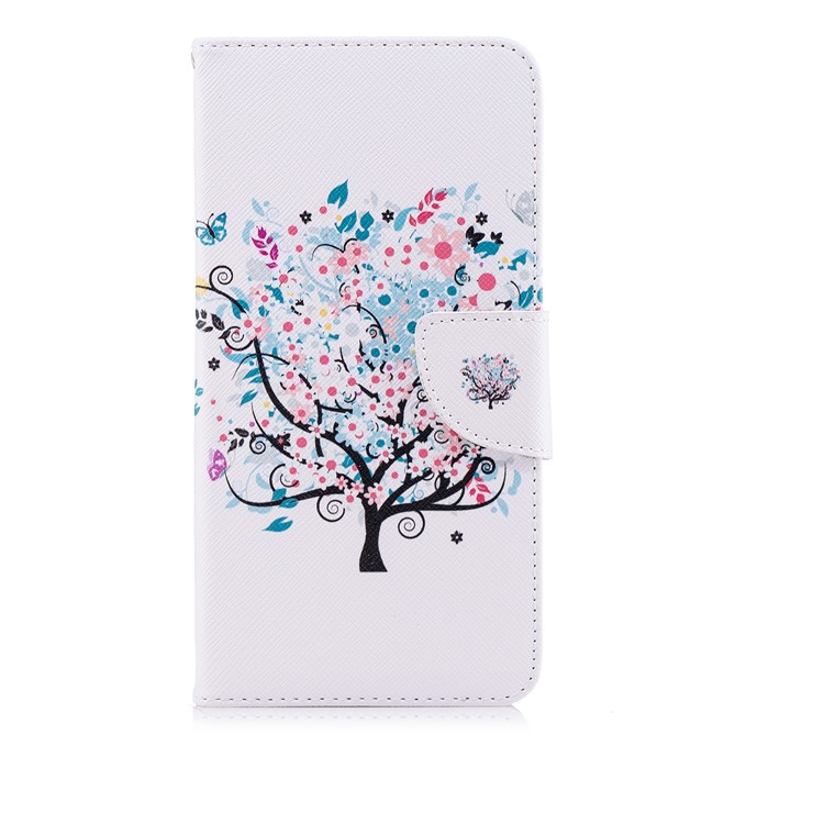 Pattern Printing Wallet Stand Leather Phone Shell for Huawei P20 Pro - Floret Tree-2