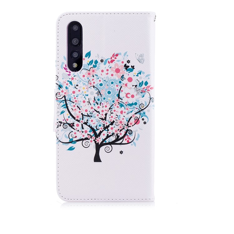 Pattern Printing Wallet Stand Leather Phone Shell for Huawei P20 Pro - Floret Tree-3