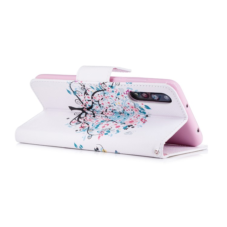 Pattern Printing Wallet Stand Leather Phone Shell for Huawei P20 Pro - Floret Tree-4