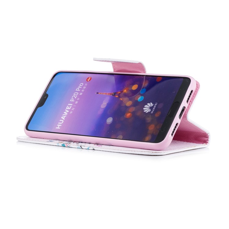 Pattern Printing Wallet Stand Leather Phone Shell for Huawei P20 Pro - Floret Tree-5