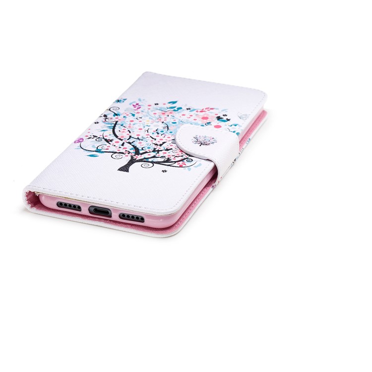 Pattern Printing Wallet Stand Leather Phone Shell for Huawei P20 Pro - Floret Tree-6