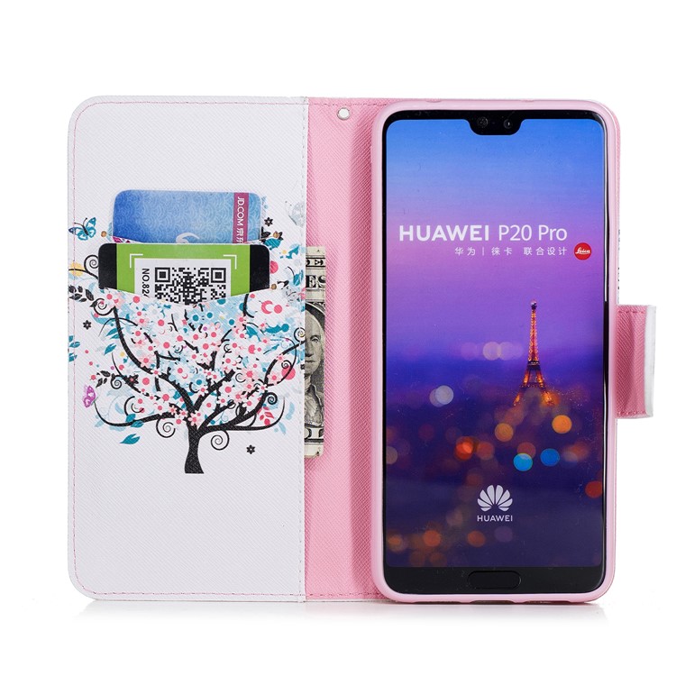 Pattern Printing Wallet Stand Leather Phone Shell for Huawei P20 Pro - Floret Tree-8