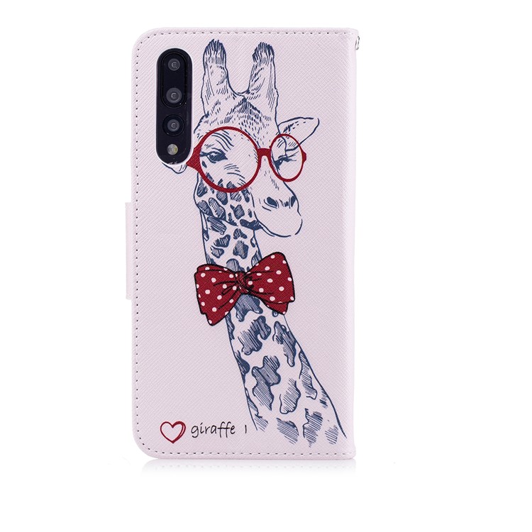 Pattern Printing Wallet Leather Mobile Casing for Huawei P20 Pro - Giraffe Wearing Glasses-3