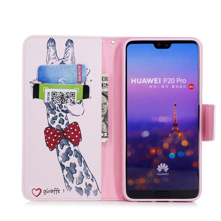 Pattern Printing Wallet Leather Mobile Casing for Huawei P20 Pro - Giraffe Wearing Glasses-8