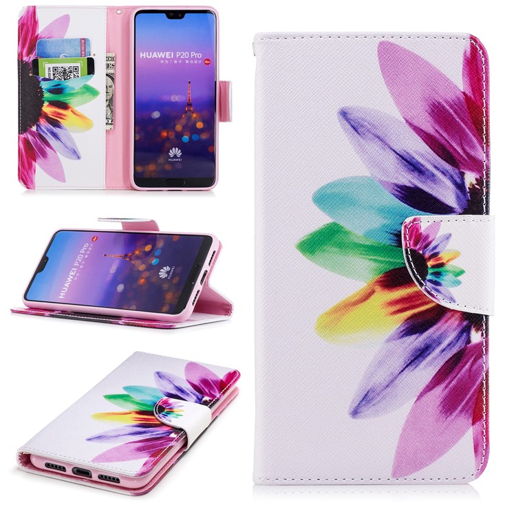 Pattern Printing PU Leather Wallet Stand Mobile Cover for Huawei P20 Pro - Colorful Petals-1