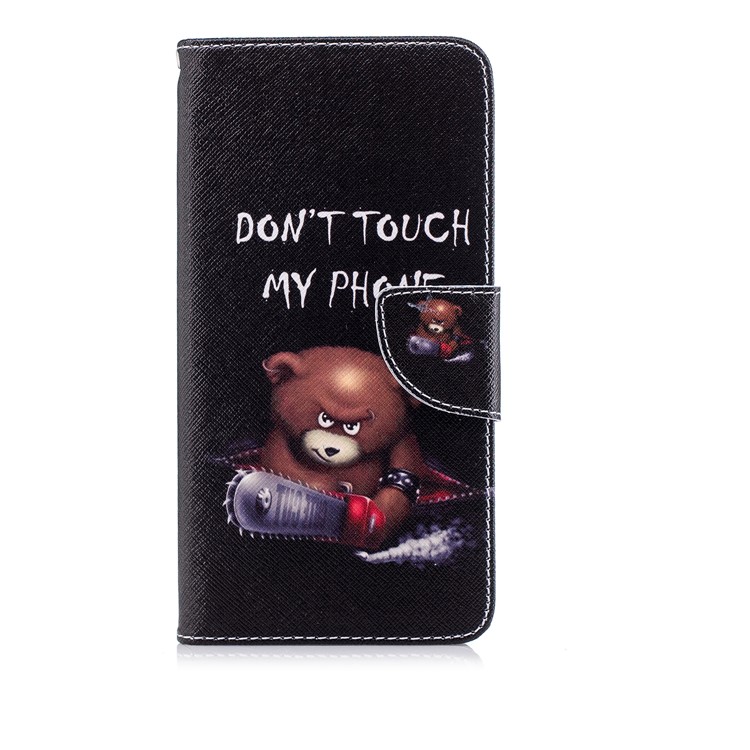 Pattern Printing PU Leather Wallet Stand Mobile Shell for Huawei P20 Pro - Brown Bear and Warning Words-2