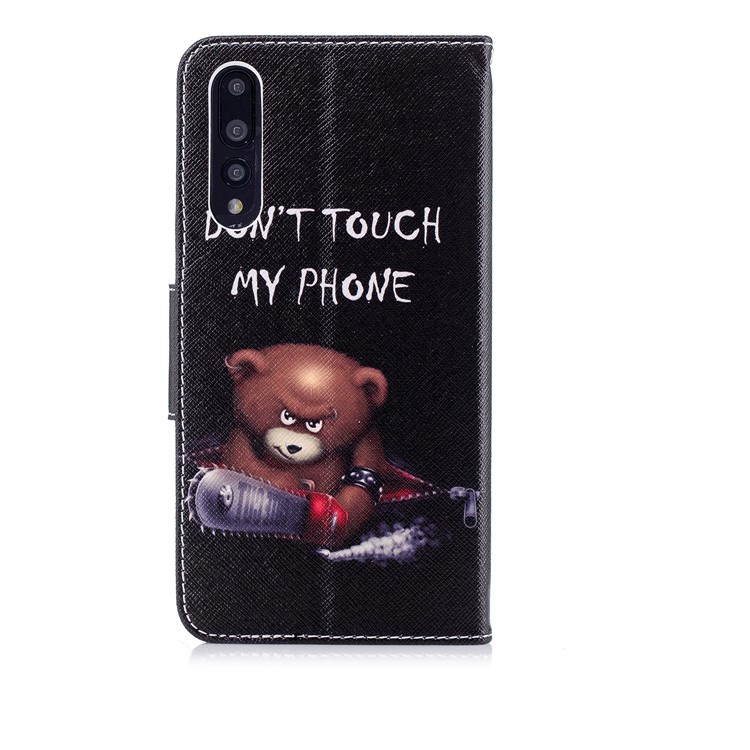 Pattern Printing PU Leather Wallet Stand Mobile Shell for Huawei P20 Pro - Brown Bear and Warning Words-3
