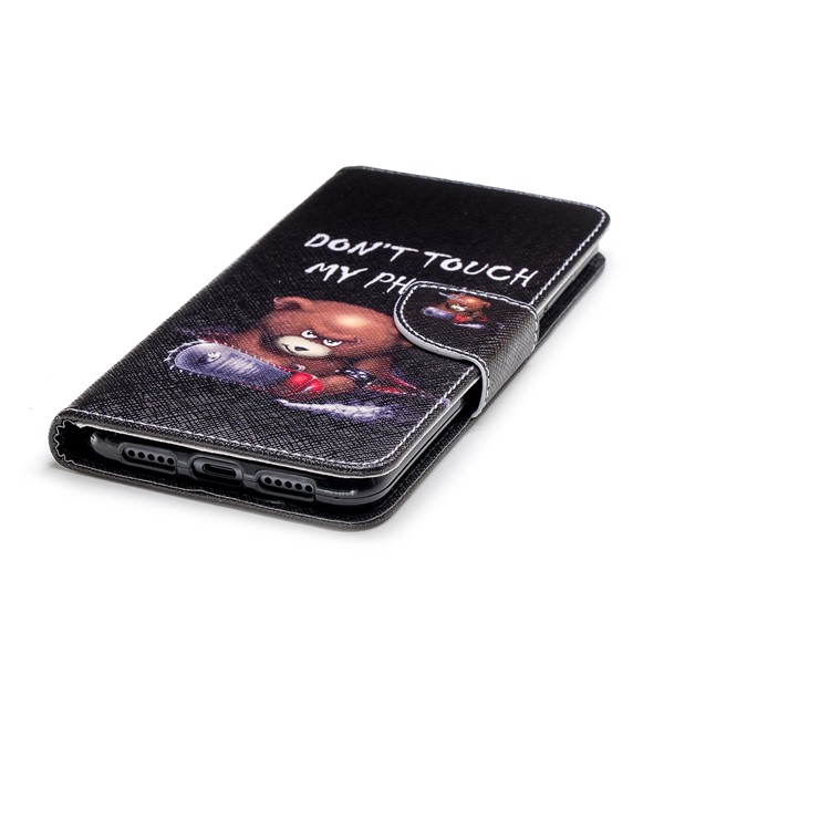 Pattern Printing PU Leather Wallet Stand Mobile Shell for Huawei P20 Pro - Brown Bear and Warning Words-6