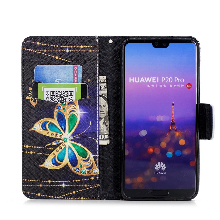 Pattern Printing Wallet Leather Cover with Stand for Huawei P20 Pro - Butterfly with Diamond-8