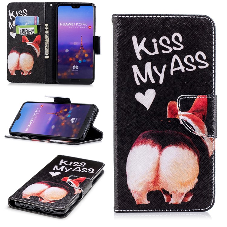 Pattern Printing Wallet Leather Stand Shell for Huawei P20 Pro - Kiss My Ass-1