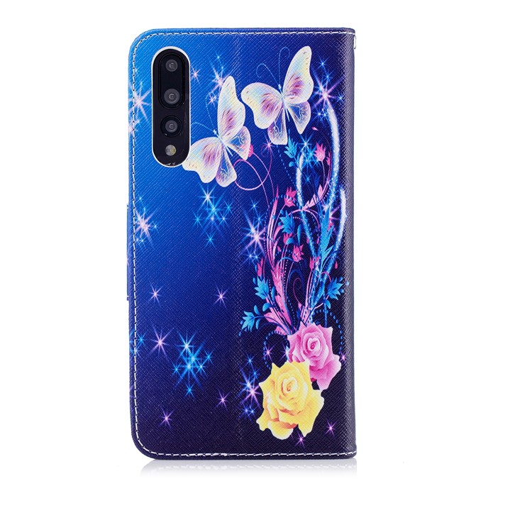 Pattern Printing PU Leather Wallet Stand Phone Case for Huawei P20 Pro - Roses and Butterflies-3