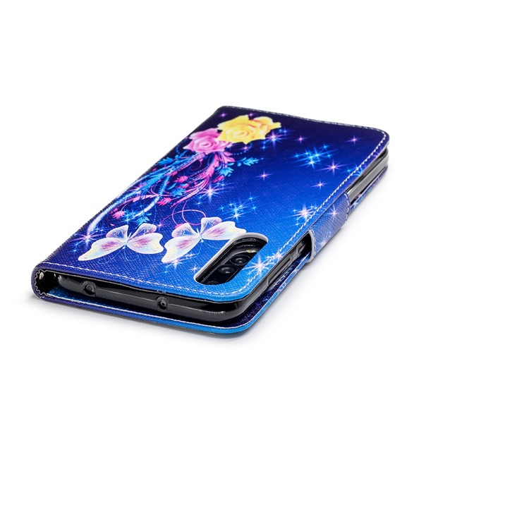 Pattern Printing PU Leather Wallet Stand Phone Case for Huawei P20 Pro - Roses and Butterflies-7