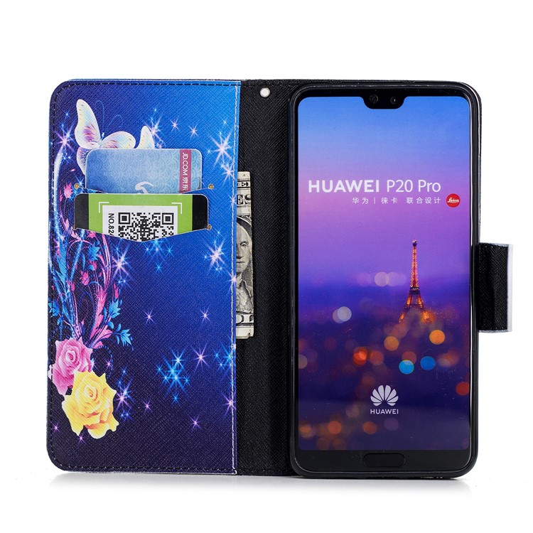 Pattern Printing PU Leather Wallet Stand Phone Case for Huawei P20 Pro - Roses and Butterflies-8