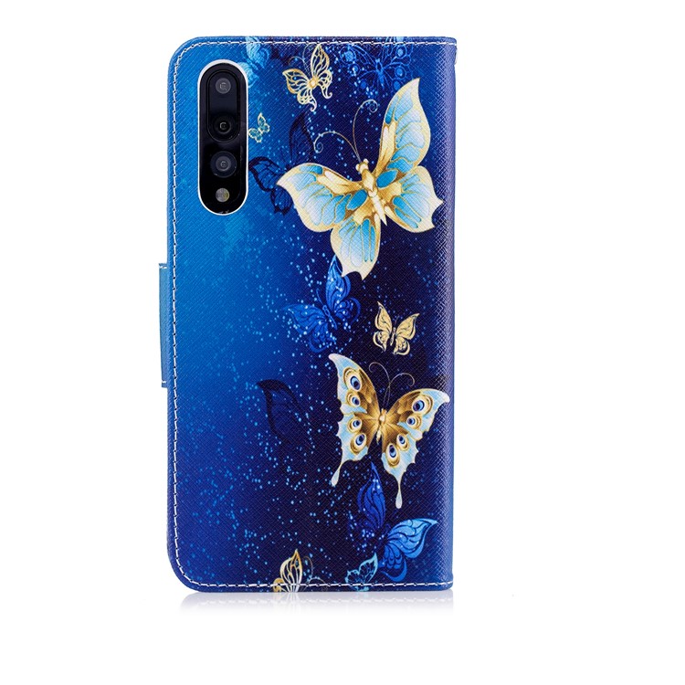 Pattern Printing PU Leather Wallet Stand Phone Cover for Huawei P20 Pro - Blue Butterflies-3