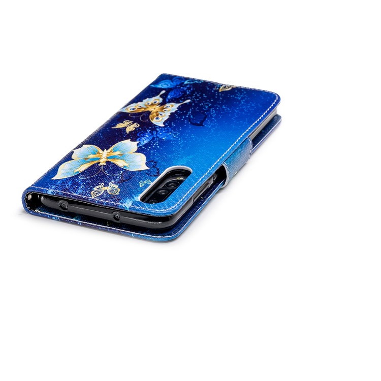 Pattern Printing PU Leather Wallet Stand Phone Cover for Huawei P20 Pro - Blue Butterflies-7
