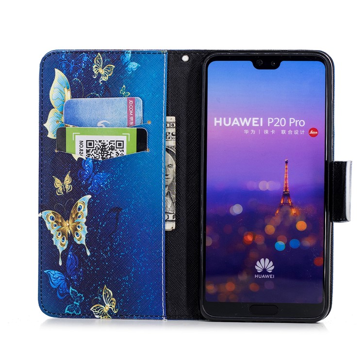 Pattern Printing PU Leather Wallet Stand Phone Cover for Huawei P20 Pro - Blue Butterflies-8