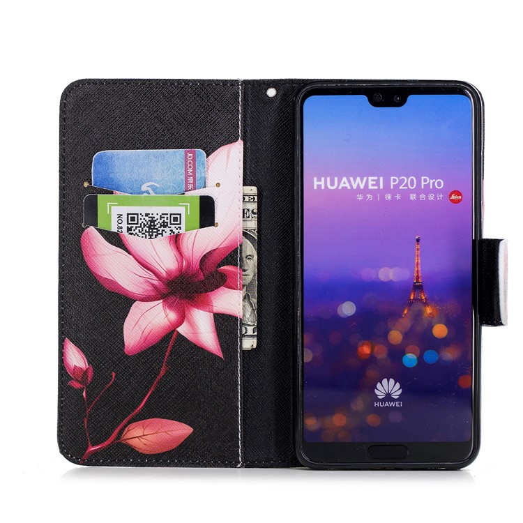 Pattern Printing Folio Flip Leather Protection Mobile Phone Case for Huawei P20 Pro - Flower Pattern-8
