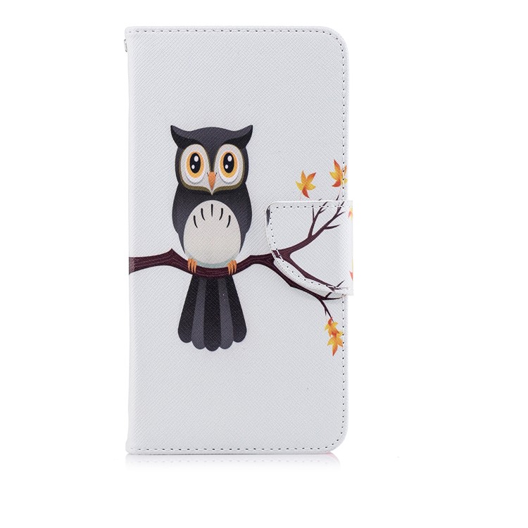 Pattern Printing Stand Leather Wallet Cell Phone Cover for Huawei P20 Pro - An Owl Standing on Branch-2