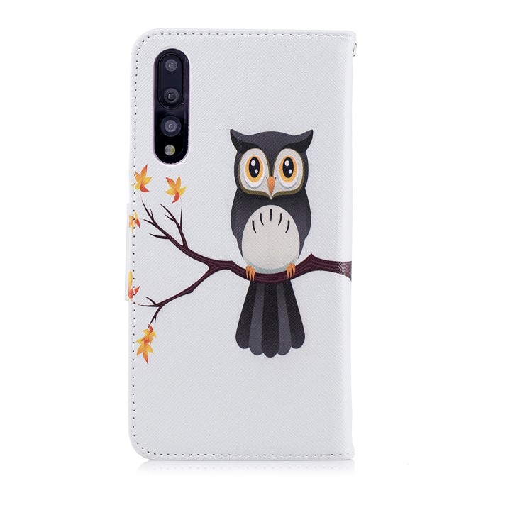 Pattern Printing Stand Leather Wallet Cell Phone Cover for Huawei P20 Pro - An Owl Standing on Branch-3