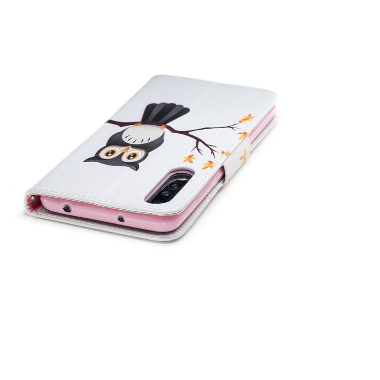 Pattern Printing Stand Leather Wallet Cell Phone Cover for Huawei P20 Pro - An Owl Standing on Branch-7