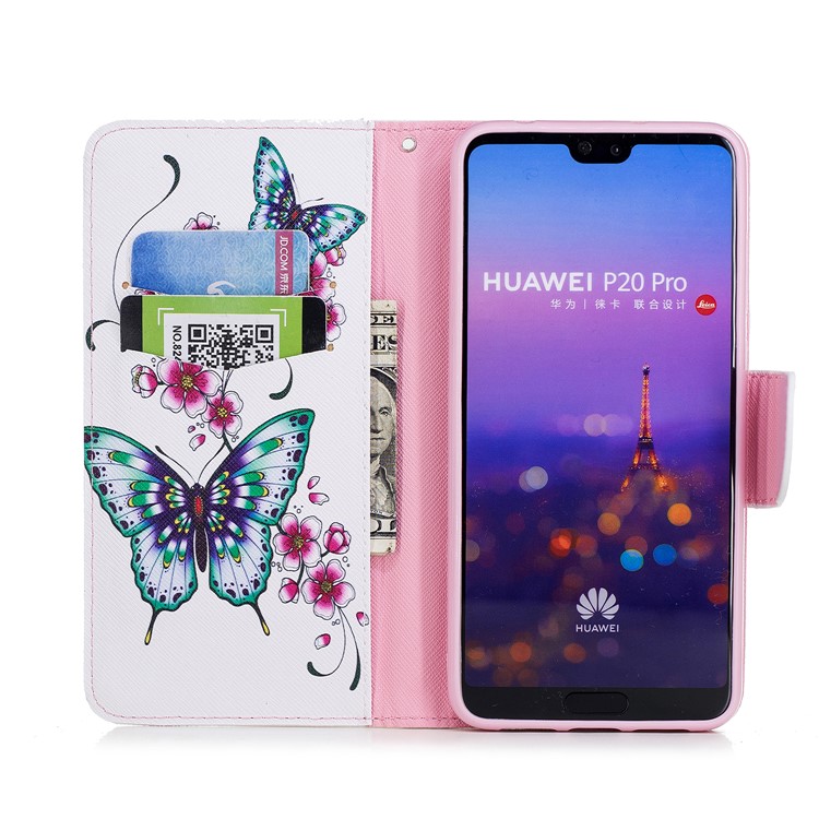 Pattern Printing Wallet Leather Mobile Shell Case for Huawei P20 Pro - Butterflies and Flowers-8