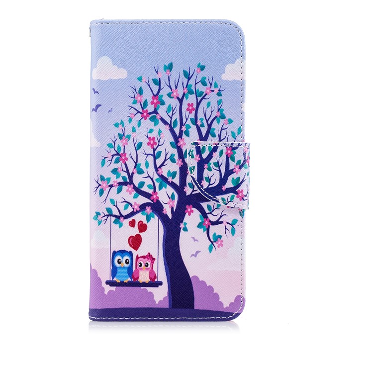 Pattern Printing Card Holder Leather Phone Casing for Huawei P20 Pro - Two Swinging Owls-2
