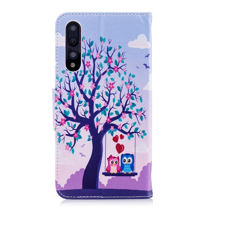Pattern Printing Card Holder Leather Phone Casing for Huawei P20 Pro - Two Swinging Owls-3