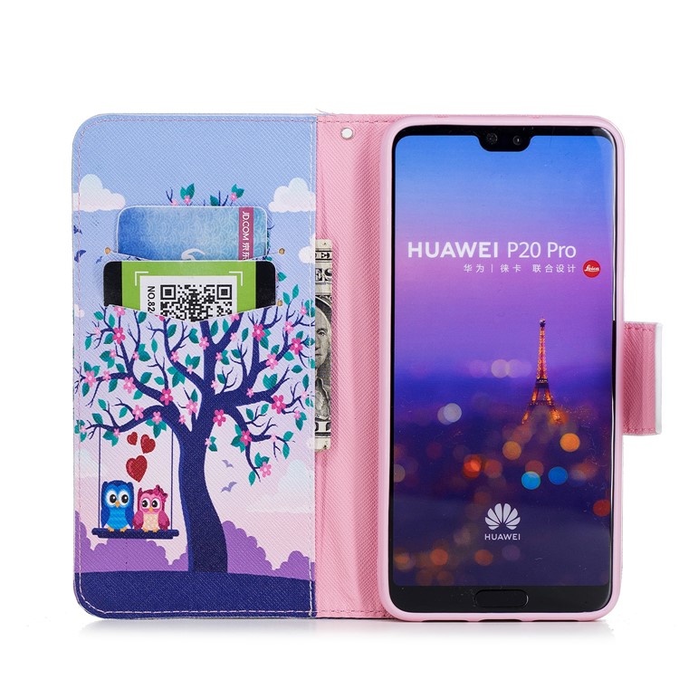 Pattern Printing Card Holder Leather Phone Casing for Huawei P20 Pro - Two Swinging Owls-8